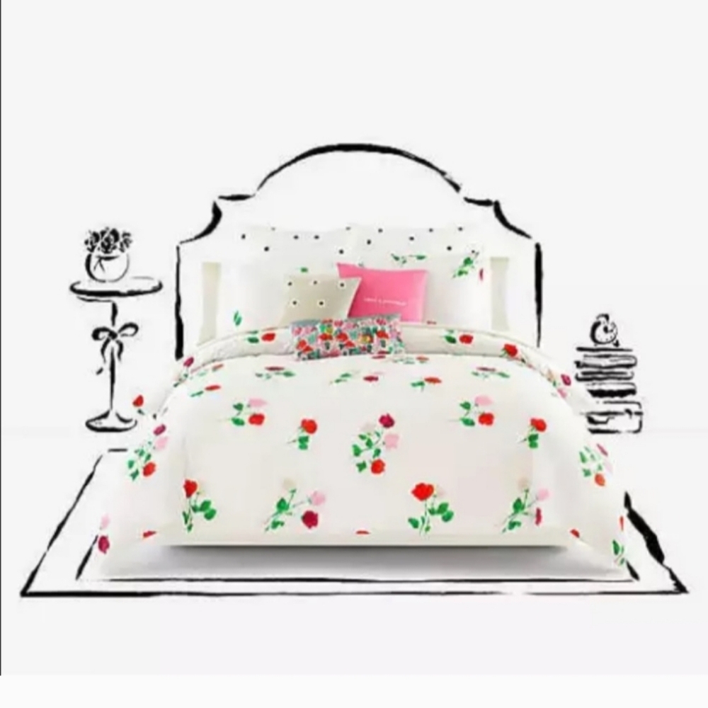NWT Kate Spade Willow Court Floral Queen Size 3 Piece Comforter Set